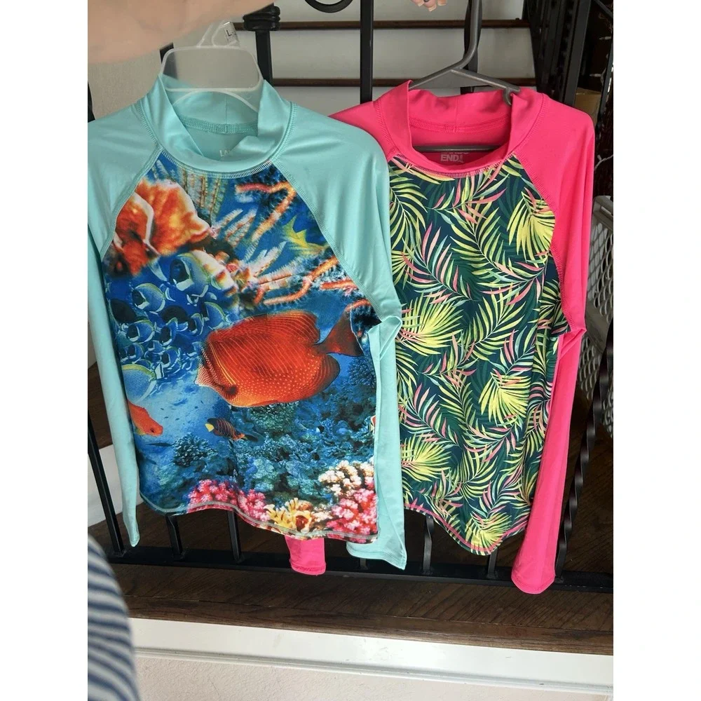 Girl's Size XL 14-16 Lands' End Rash Guard Swim Shirt Set of 2